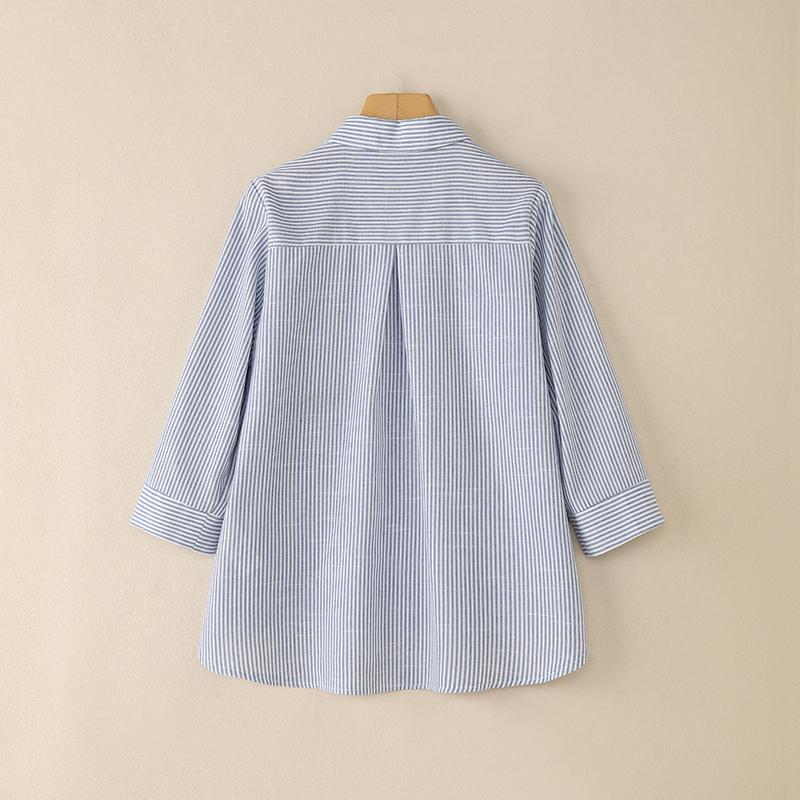 ZANZEA Damen Umlegekragen Locker Lässig 3/4 Ärmel Gestreifte Bluse