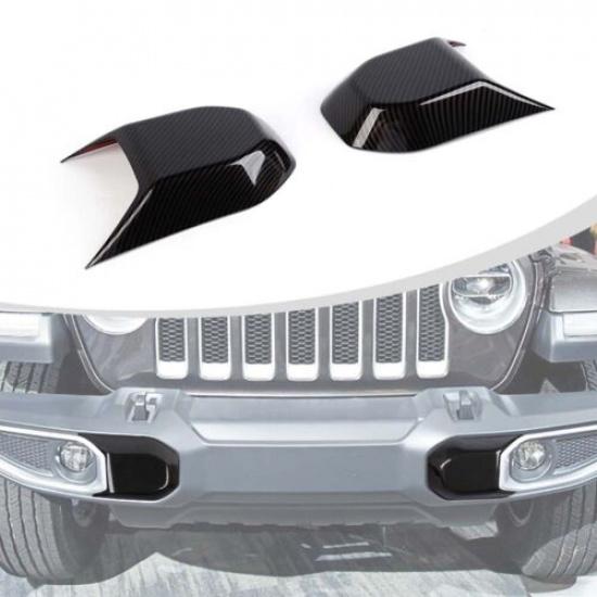 2x Carbon Fiber Front Bumper Guard Pad Cap End Cover For Jeep Wrangler JL JT 18+