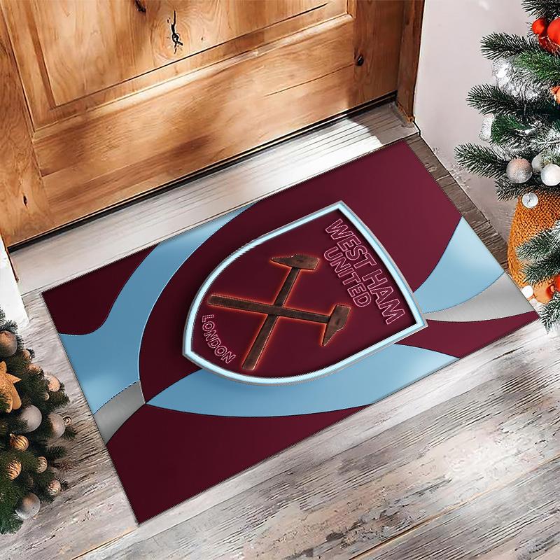 Tappeto in Velluto di Cristallo con Stampa del West Ham United Football, Comodo Assorbente d'Acqua Antiscivolo Tappeto per Pavimenti Interni