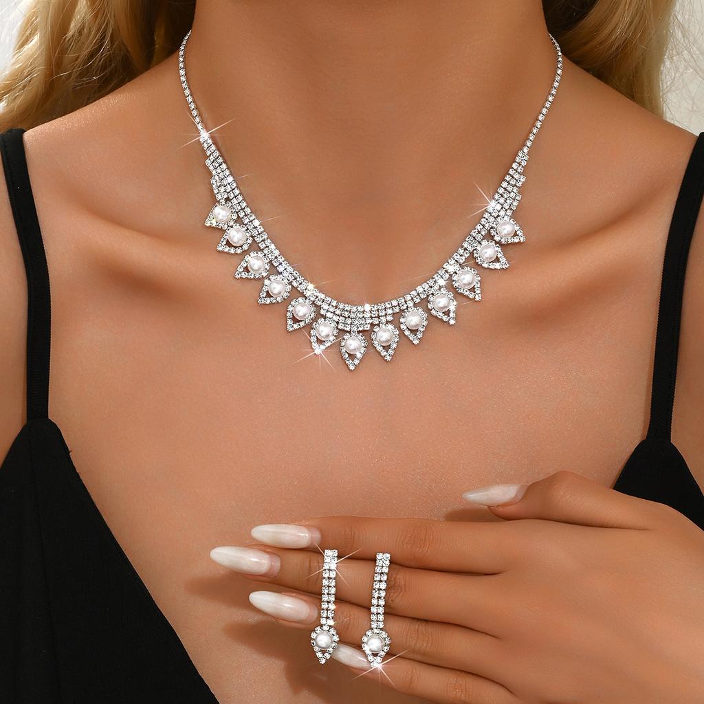 4PC Women's Fashion Trend Copper Claw Chain Pearl Necklace Earrings Bracelet Jewelry Set Wedding Banquet Party Festival Gift