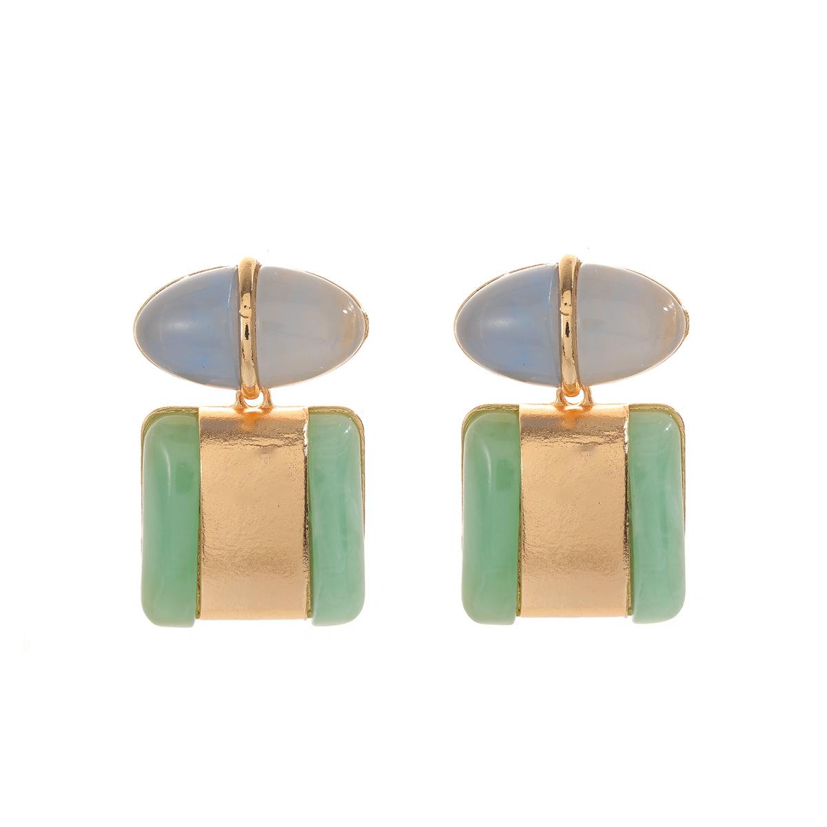 Ladies Dopamine Fashion Contrasting Geometric Resin Earrings, Niche Geometric Earrings
