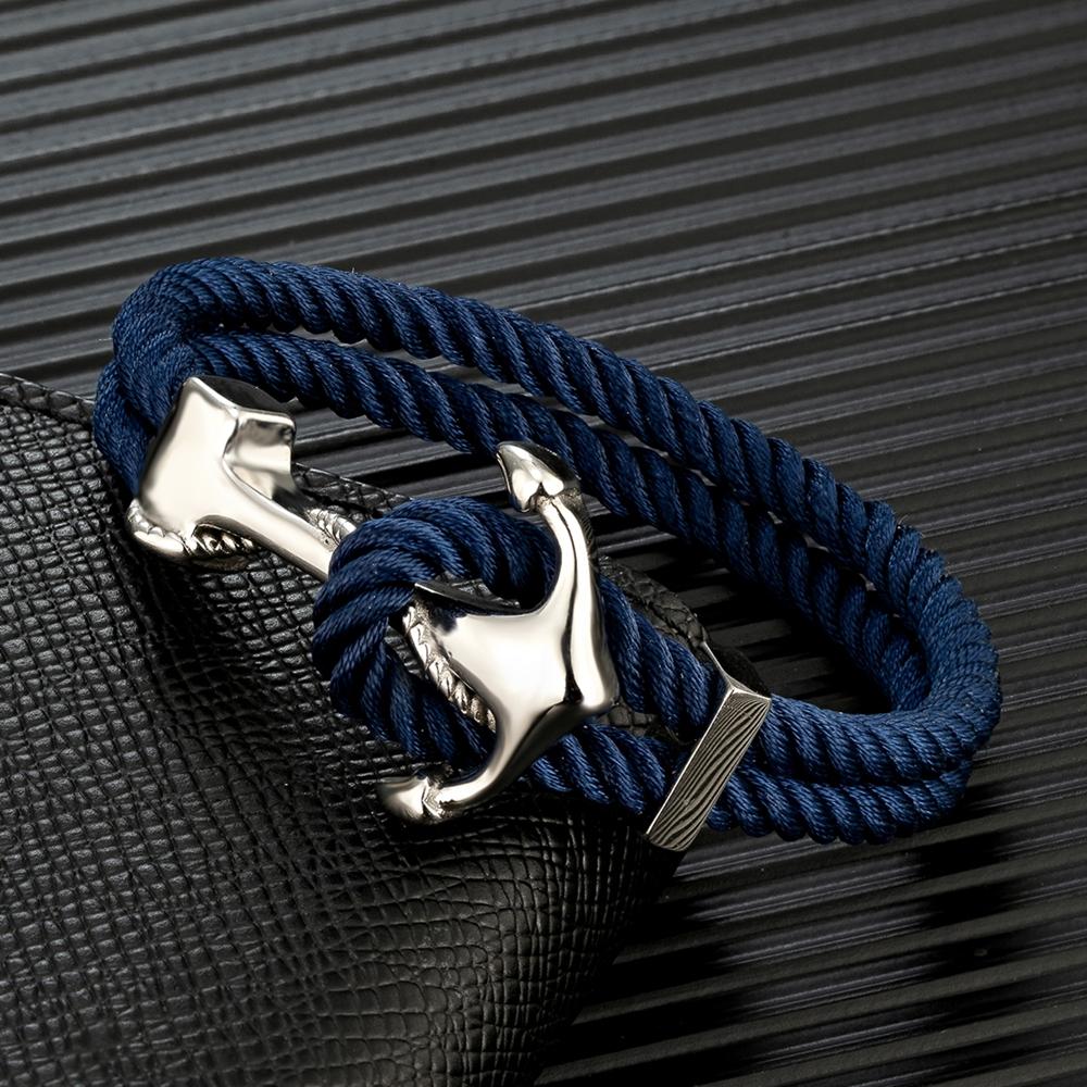 Navy Style Anchor Bracelets Men Women Double Strand Mulitcolor Nautical Surfer Rope Bracelet Stainless Steel Boat Hook