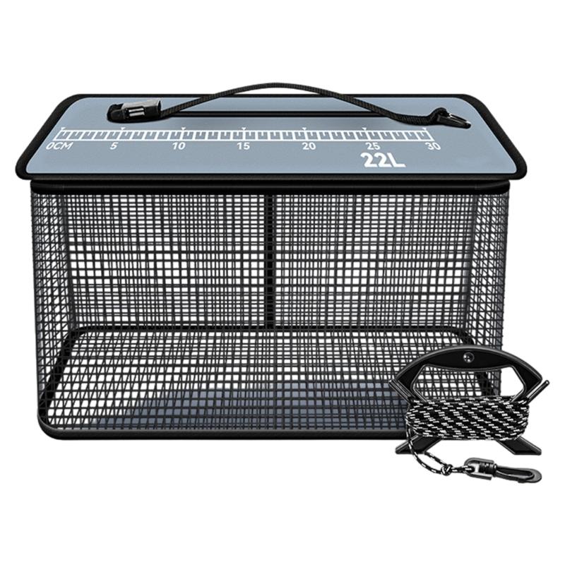 Folding Fish Basket Folding Fishing Net Fishing Baits Storage Cage with Handle & Rope Fast Drying Fishing Basket