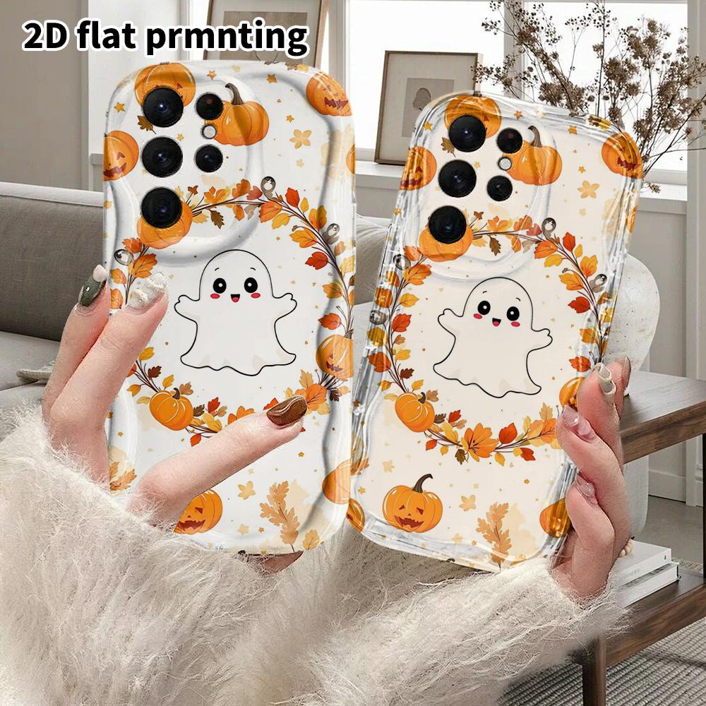 Phone Case: 2D Flat Samsung Galaxy A34 A35 M05 M06 S20 S22 S21 FE Plus 5G Protective Case, Couple Style, Pumpkin Wreath, Christmas and Halloween Gift