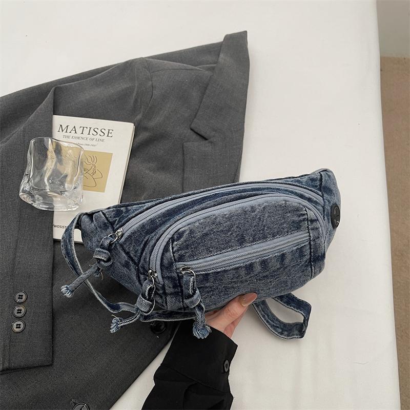 Vintage Denim Chest Bag Women Crossbody Bag Large Capacity Shoulder Bag