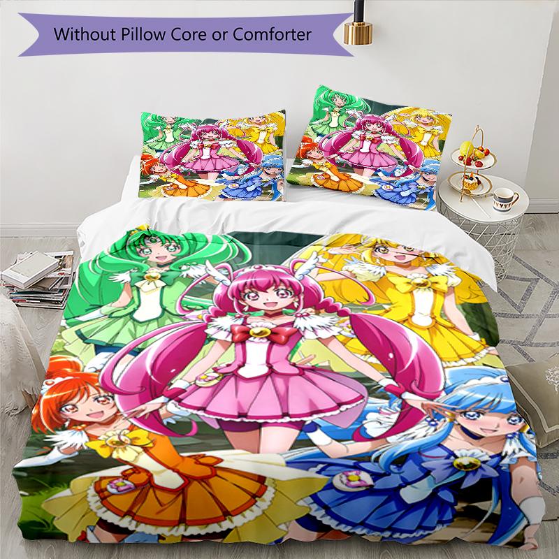 3pcs Pretty Cure1 Design Cover Set - HD Printed Bedding with 1 Cover and 2 Pillowcases - Perfect for Home and Dorm Decor