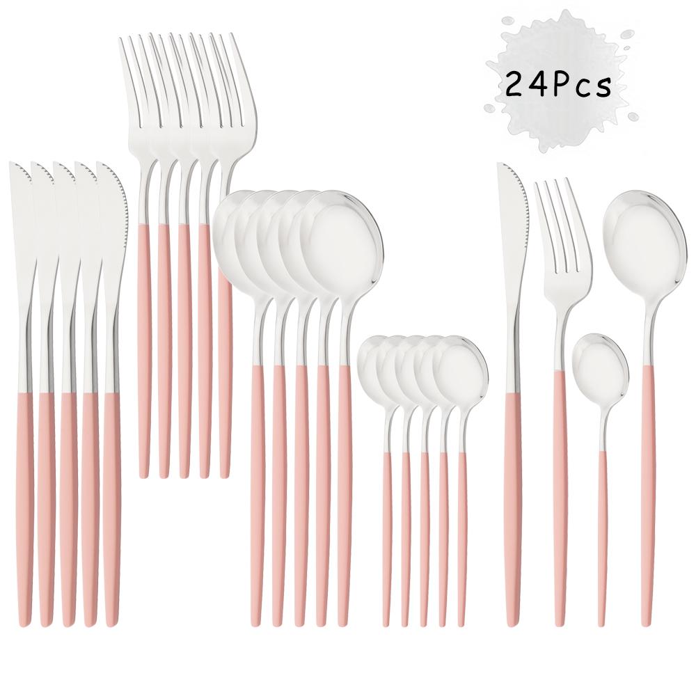 24Pcs Purple Silver Stainless Steel Dinnerware Set Kitchen Fork Spoon Knife Dinner Cutlery Set Western Flatware Tableware Set