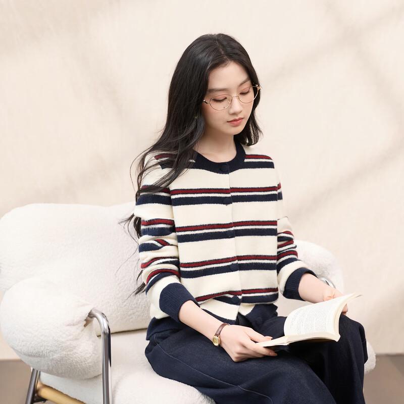 Sancai Women's Striped Knit Cardigan