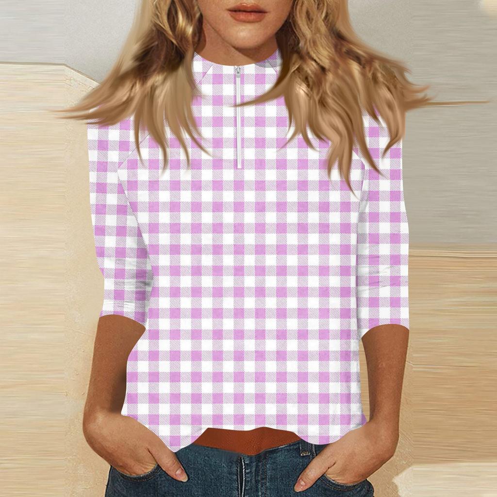 Damen Oberteil mit Stehkragen, 3/4 Ärmeln und Reißverschluss, hoch