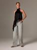 2025 Women's Satin Halter Neck Sleeveless Asymmetrical Camisole with Lace Trim
