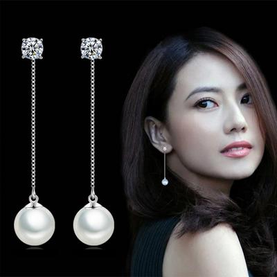 Goddess Style Korean Style Tassel Temperamental Long Silver Plated Pearl Stud Earrings Fashion Personalized Zircon Earring Pendant for Ladies