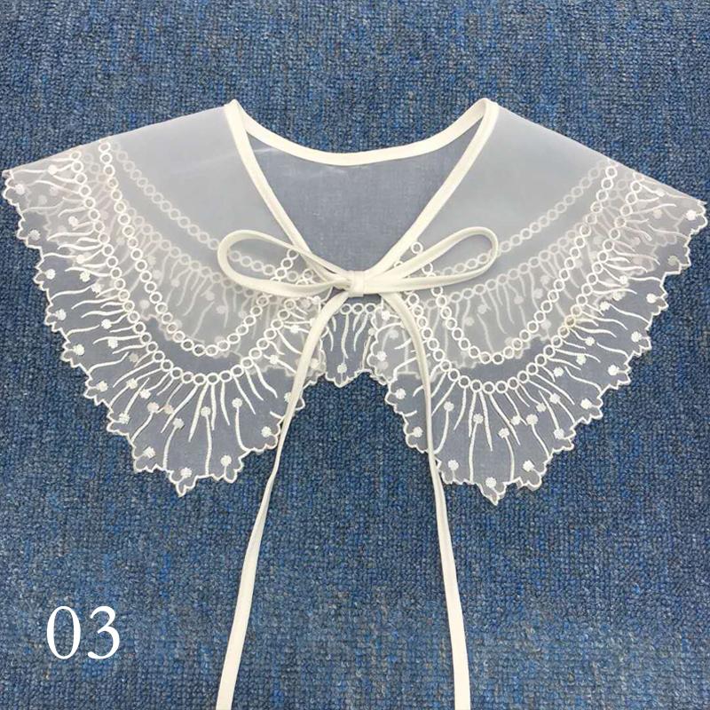 Women Necks Embroidered Detachable Doll Collar Lace Fake Collar Bow Blouse Shirt Accessories
