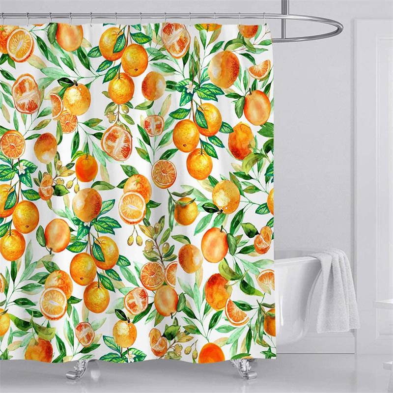 Fruit Showers Curtain Liner Peach Lemon Strawberry Orange Papaya Print Fabric Shower Curtains Cute Bright Colorful Design Hook