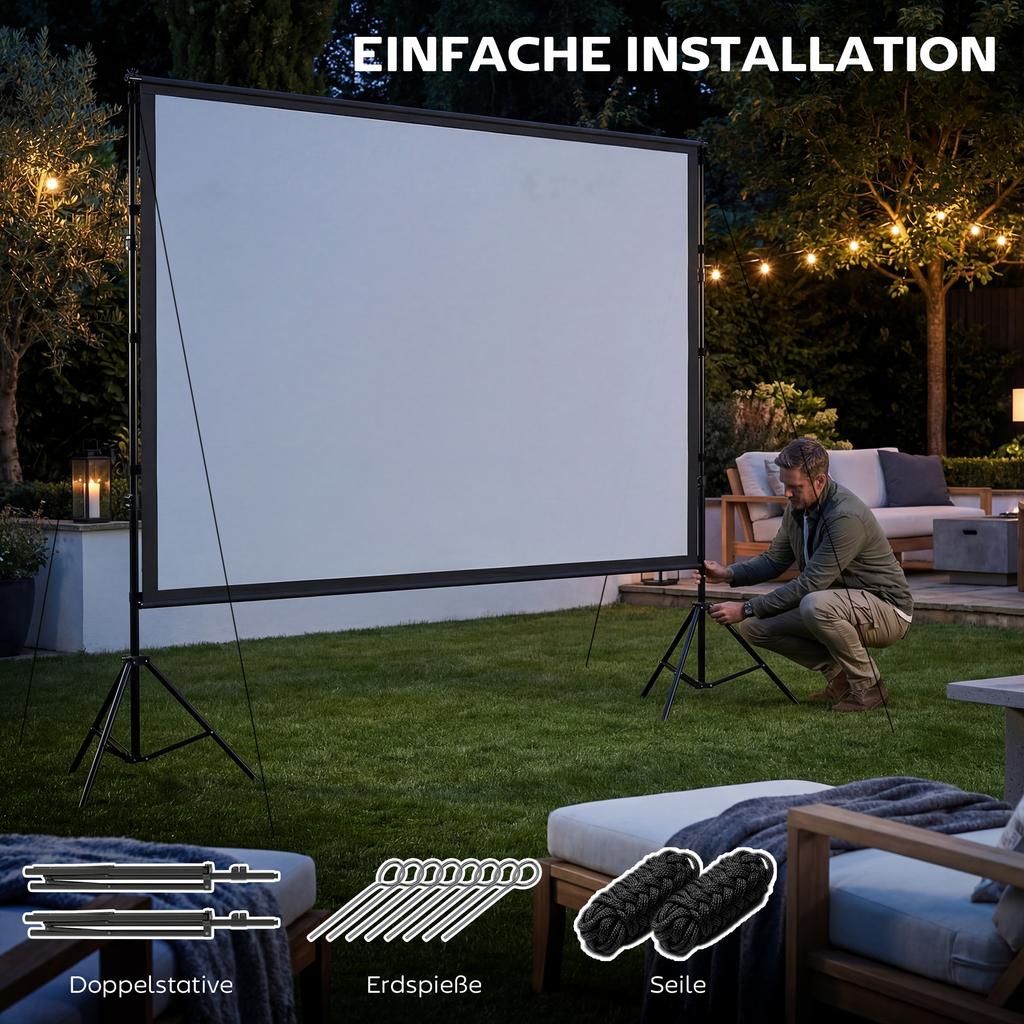 100 Inch 16:9 HD 4K/8K Projector Screen with Stand, Portable Double-Sided Screen with Foldable Tripods, White