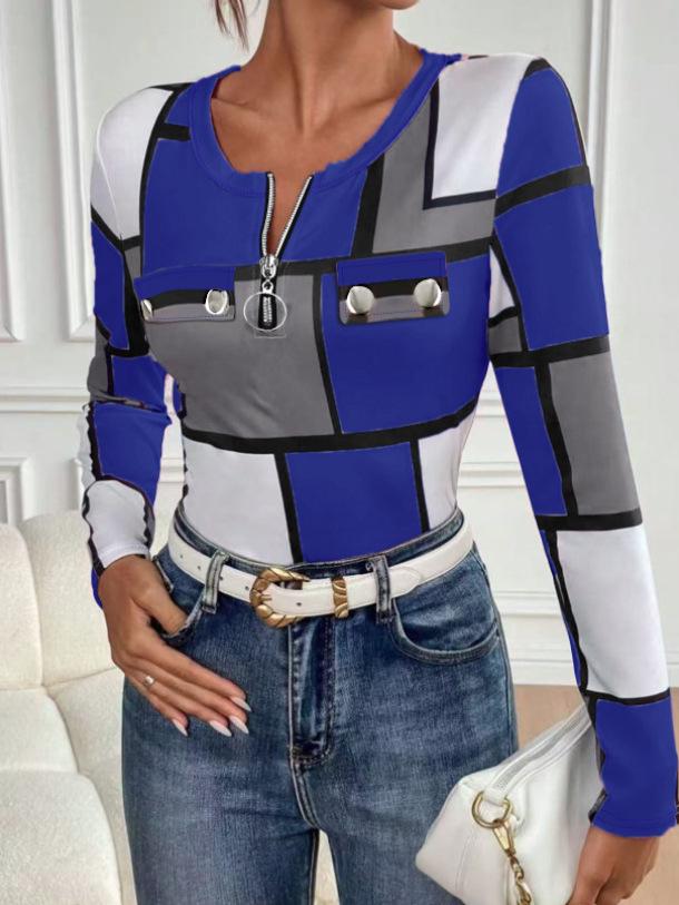 2025 Trendy Women's Plaid Round Neck Long-Sleeve T-Shirt