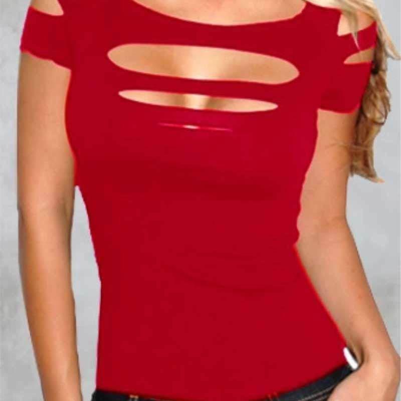 Premium Quality Summer Women's T-shirt Short Sleeve Broken Style Stretch Blouse For Nightclub
