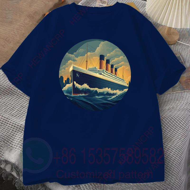 Mens Tracksuit Tshirt Boat Print Round Neck Short Sleeves Casual Cotton Pullover Sweatwicking Breathable Sportswear