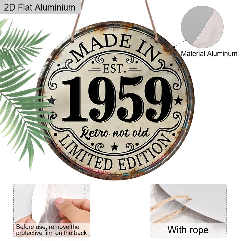 2D Flat Vintage "Made in 1959" Aluminum Plaque, Wall Decor for Home Bar Cafe Garage, Ideal Birthday Gift for Friends