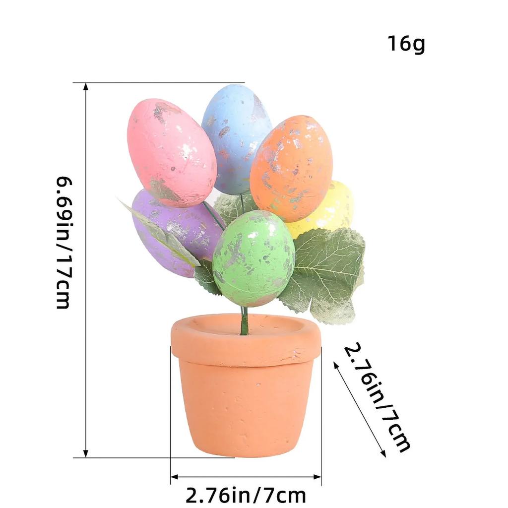 Easter Simulation Egg Potted Flower Tree Cartoon Printed Eggs Easter Desktop Decorative Ornaments Home Decor