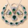 Luxury Emerald Green Cubic Zirconia Jewelry Set - 4pcs 925 Silver Necklace Earrings Ring Bracelet Bridal Wedding Party Accessory