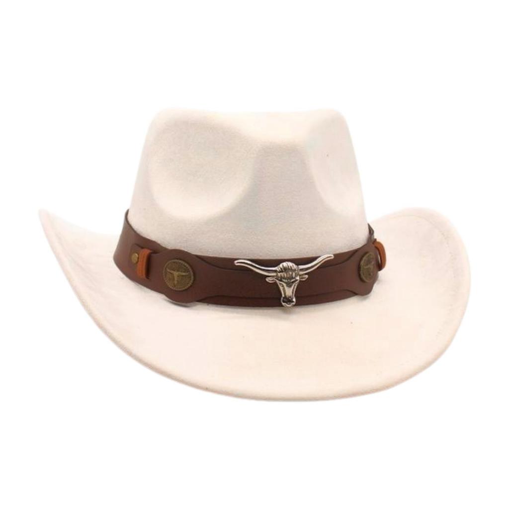Ethnic Style Western Cowboy Hat Stage Jazz Hat Brown Ox Head Suede Top Hat