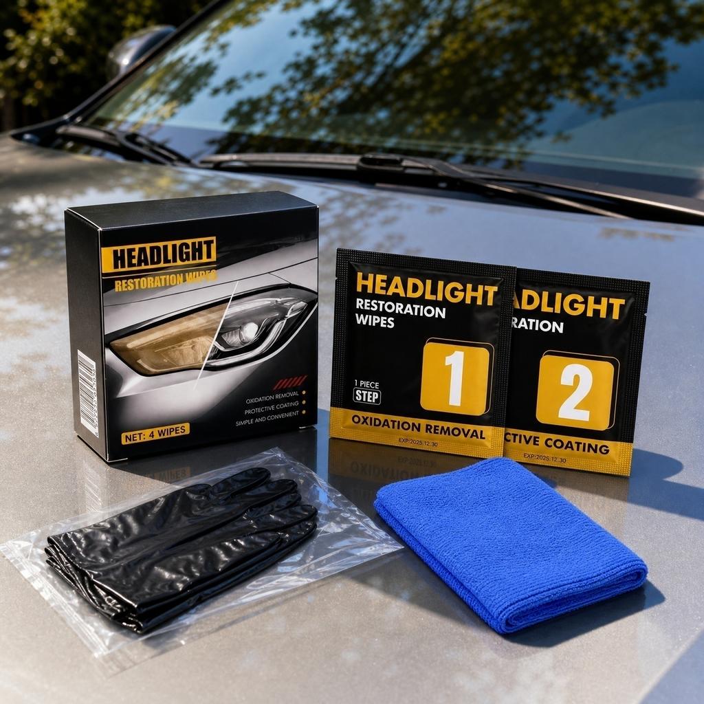 Autoscheinwerfer-Aufbereitungs-Tücher-Set 10 ml mit Handschuhen und Mikrofasertuch-Set