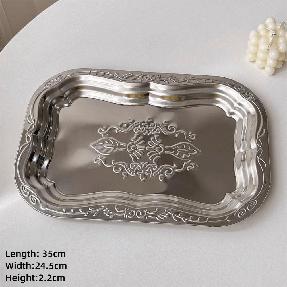 Stainless Steel Floral Dining Tray Rectangular French Vintage Fruit Snack Tray Refreshment Pallet Restaurant Commercial Storage