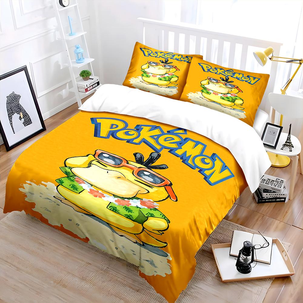Free Shipping! Cute P-Psyduck Theme Bedding Set 3 Pieces Quilt Cover Pillowcase  Us Twin Adult Bed Cover Bedroom Set Kids Gift