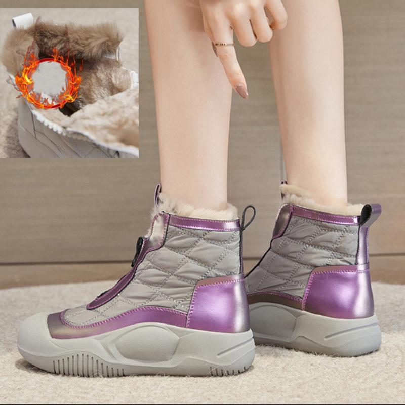 2025 Winter Genuine Leather Shoes Women Snow Boots Non-slip Height Increasing 4.5cm Warm Women Ankle Boots Black White