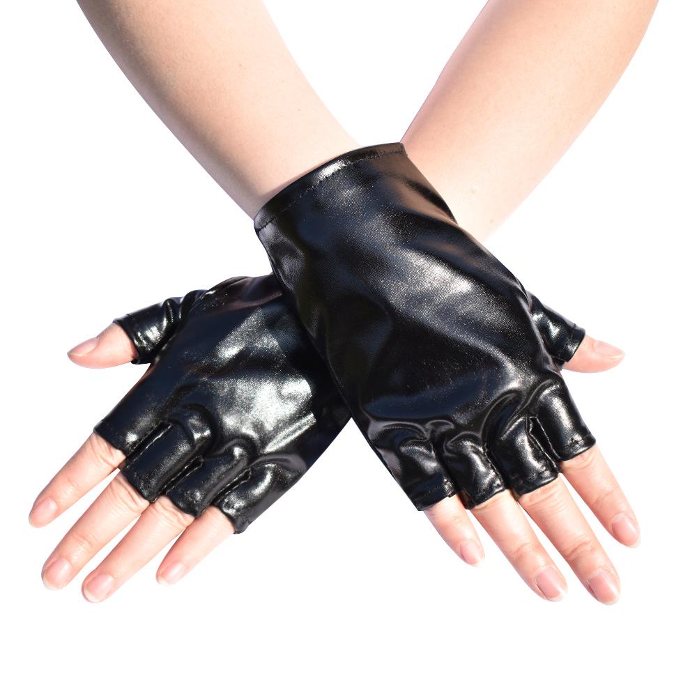 Patent Leather Half-Finger Gloves - Dark Harajuku Punk Dance Style