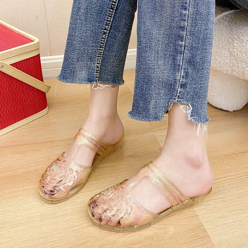 Crystal Sandals for Women's Outdoor Wear Summer New Style Anti Slip Hollow Breathable Half Slippers