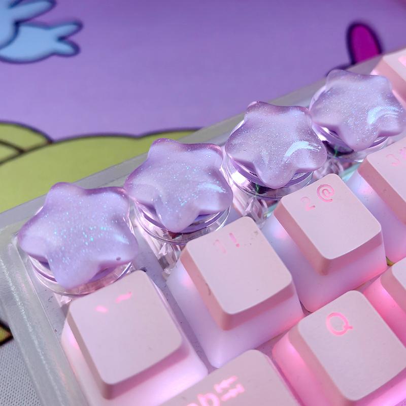 4Pcs Cute Star Keycaps Sweet Translucent Girl Personalized Gift Key Cap For Mechanical Keyboard Accessories