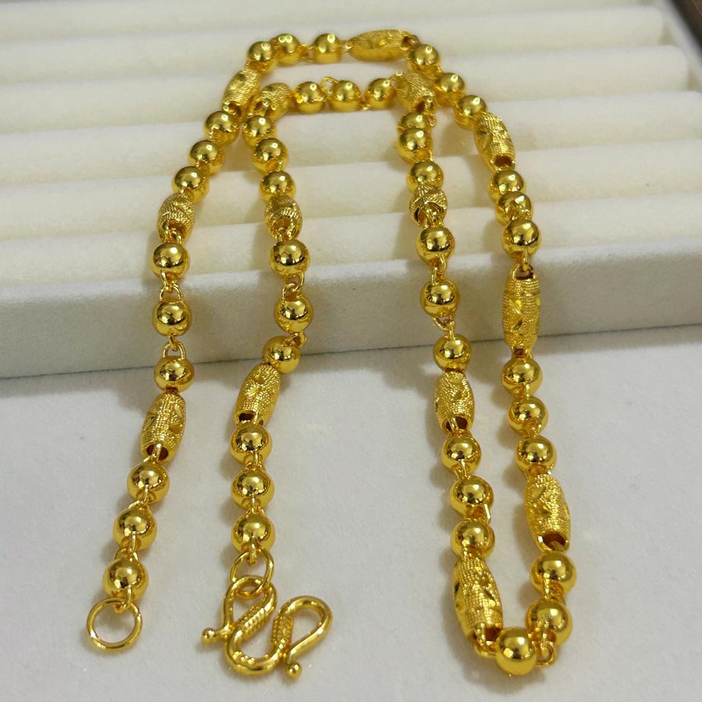 Sand Gold Three-bead Olive Domineering Necklace Men's Gold Store with the Same Simulated Gold Chain