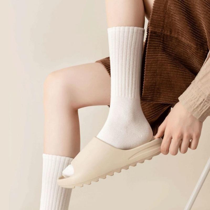 Autumn and Winter Socks Vertical Stripes Solid Color Mid Tube Socks Versatile Boneless Pile Socks Student Sports Long Socks