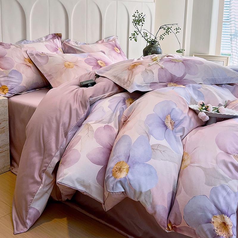 Pure Cotton Fresh Style Bedding Set: Modern Minimalist Duvet Cover, Sheet & Fitted Sheet for Spring/Summer