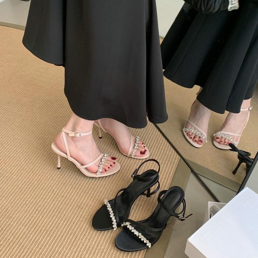 2025 spring new round head thin heel high heel temperament thin French fashion sexy beauty open-toed women's sandals