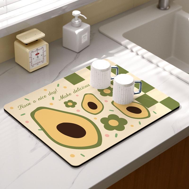 Summer Fruit Flower Kitchen Drainage Mat Retro Style Tableware Drying Mat Absorbent Meal Mat Drainage Tableware Mat Accessories