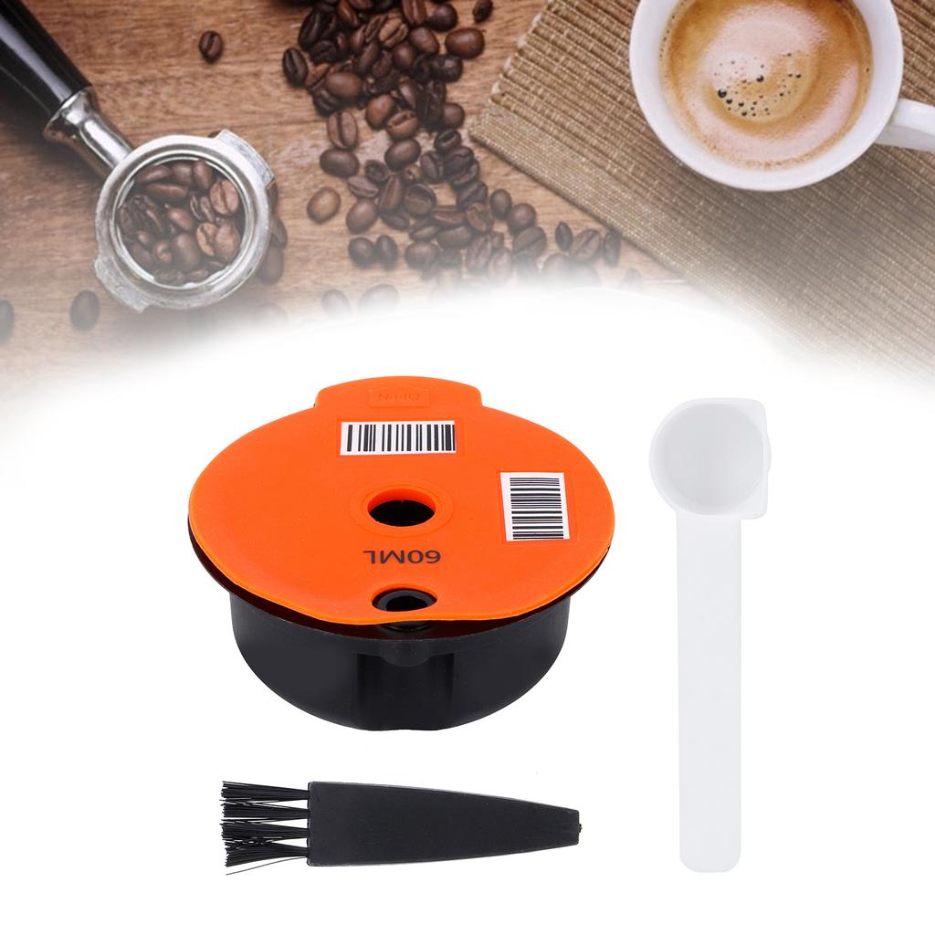 Kaffekapsel Återanvändbar Påfyllningsbar Kaffefilterkopp med Sked Borste Kaffetillbehör 60ML