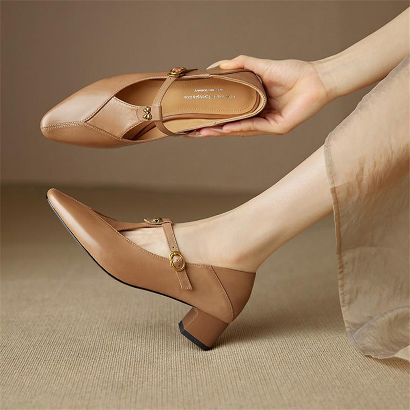Fashion New Spring/autumn Genuine Leather Women Shoes Round Toe Shoes for Women Fashion Bow Mary Jane Shoes Low Heels Women Pumps