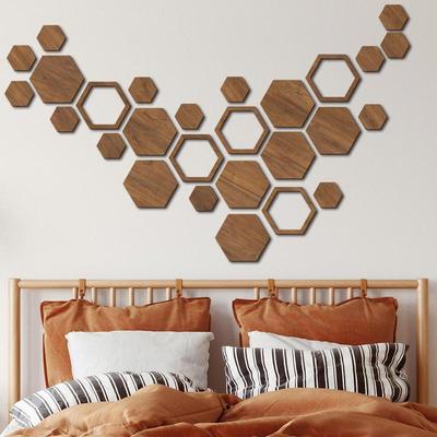 Decorações de Parede Hexagonais 27 peças Hexágono Decorações de Madeira Antiderrapantes Arte de Parede de Madeira Hexagonal Para Decoração de Casa Descolar e Colar