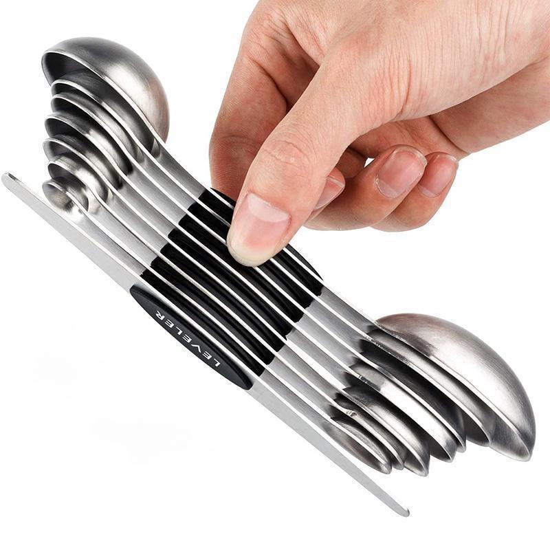 

8Pcs/Set Magnetic Measuring Spoon Set Stainless Steel Stackable Double-sided Teaspoons Metal Accurate for Cooking Baking Food Set of 8 чёрный