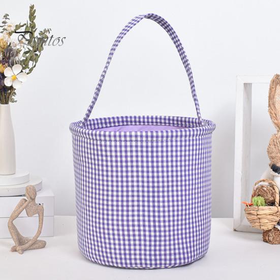 Gingham Easter Bucket for Kids Nursery Storage Bag New Baby Gift Basket with Handle for Easter Egg Hunts Parties