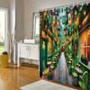 Irish Pub Shower Curtain - Cobblestone Street, Green & White Flags, Colorful Lights, Charming Pubs, Shamrock Designs,