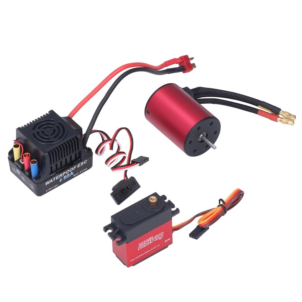 S3650 5200KV Brushless Motor Kit with 60A ESC 25KG Metal Steering Gear for 1 10 1 8 RC Car