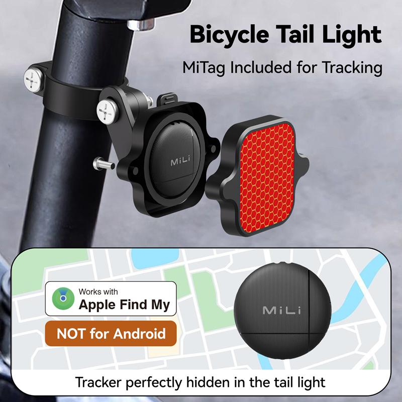 MiLi Smart Bicycle Taillight Airtag Locator GPS Tracker Device Mountain Bike High Brightness Night Riding Warning Light