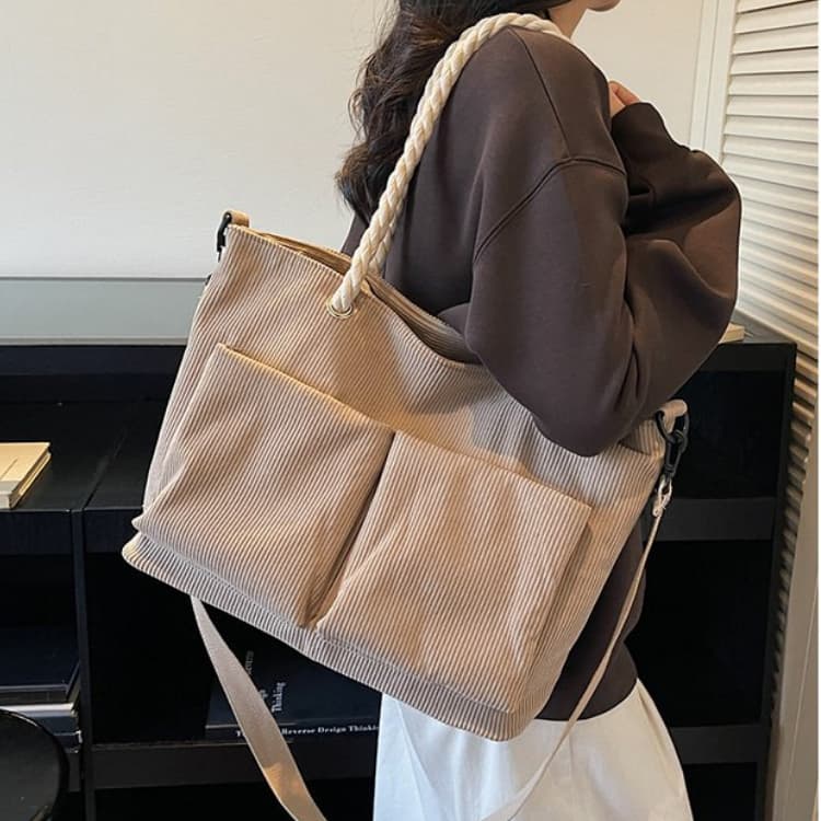 Vintage Corduroy Tote Bag Women's Shoulder Bag