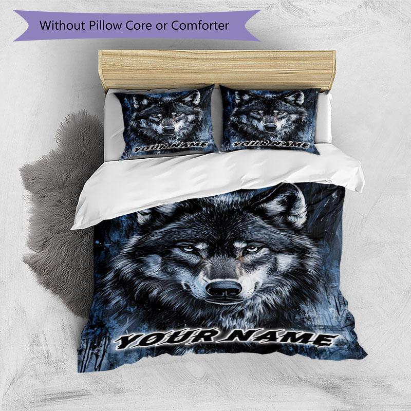3PC Custom Name Wolf Spirit Artwork Bedding Set Duvet Cover Closure Includes 1 Duvet Cover & 2 Pillowcases for Bedroom