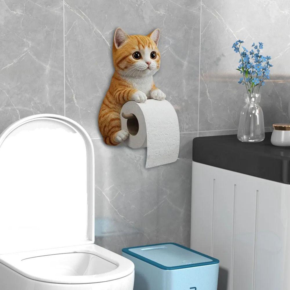 Simple Installation Cat Toilet Paper Holder 3D Cat Shape Hanging Paper Towel Stand Home Use