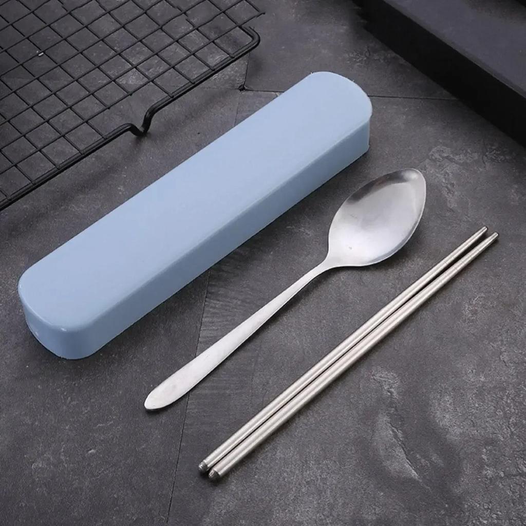 5Pcs/Set Travel Camping Cutlery Set Portable Tableware Stainless Steel Chopsticks Spoon Fork Steak Knife with Storage Case