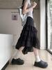 Women's French Patchwork Lace Skirt - Gray, Irregular Harajuku Style for Spring/Summer